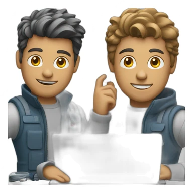 two tech guys working on a laptop sticker