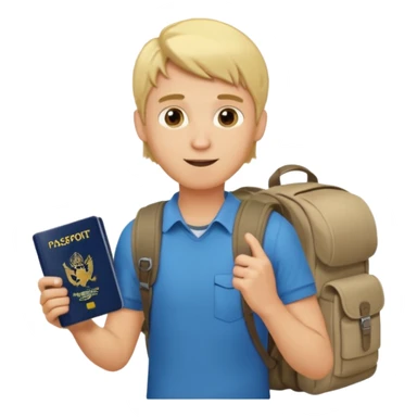 blonde haired Traveler character with passport, backpacker, male sticker