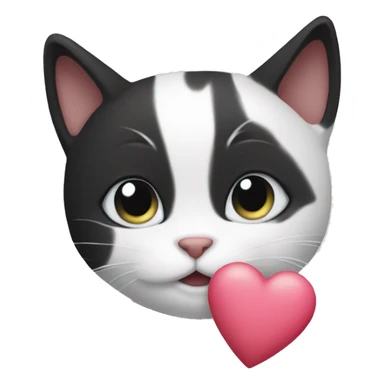 Black and white cat holding a heart sticker