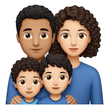  family, mom has brown eyes black hair brown skin, dad is white with brown curly hair and two kids boy and girl who are a mix of the two parents sticker