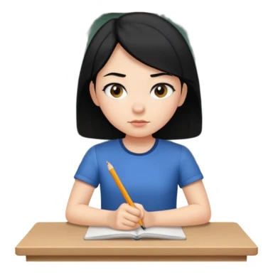 girl with black hair in short sleeves focusing in class sticker