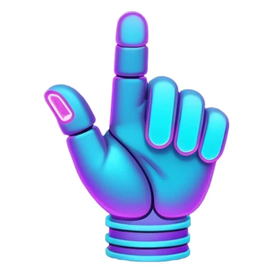 futuristic glowing thumbs down, neon purple and cyan glow, dark background, digital tech style
 sticker