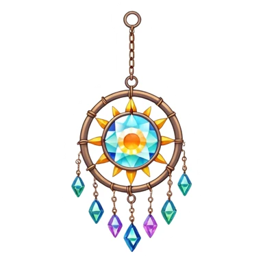 Hanging chained sun-catcher with crystal gemstones  sticker