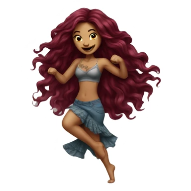 Beautiful tattooed burgundy long haired woman dancing sticker