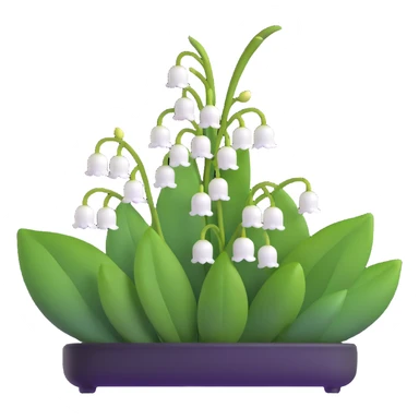 Realistic lily of the valley with correct leaf structure - large elliptical leaves from base, with center flower stem bearing small white bell flowers hanging in a row sticker