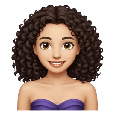Woman with light skin and super dark brown-almost black colored irises eyes and  dark brown long curly hair that’s waist length curly hair and white tube top with no straps sticker