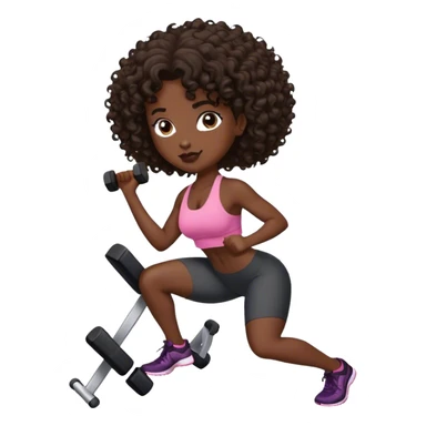 brunete curl medium hair woman black skin working out sticker