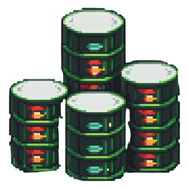Classic database cylinder stacks with SQL logo in pixel style sticker