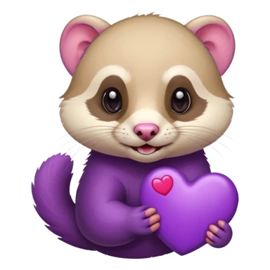 flirtatious ferret holding or surrounded by a purple heart, playful and cute expression, emoji style sticker