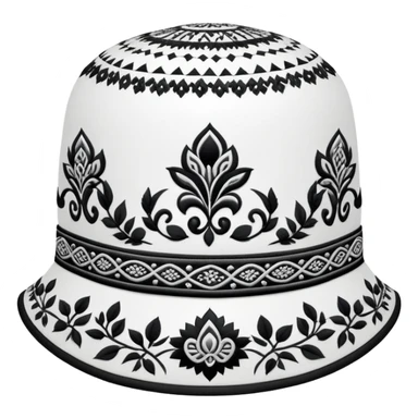 Uzbek traditional doppa hat with ornate black and white embroidery pattern sticker