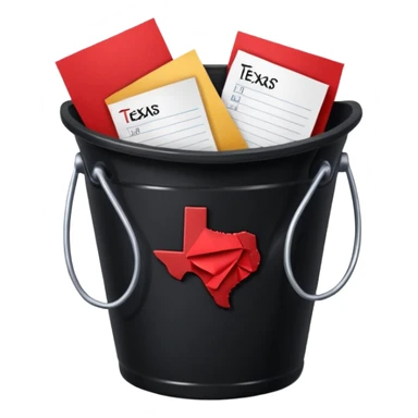 black bucket red texas on front with a bunch of names written on pieces of paper inside of it sticker