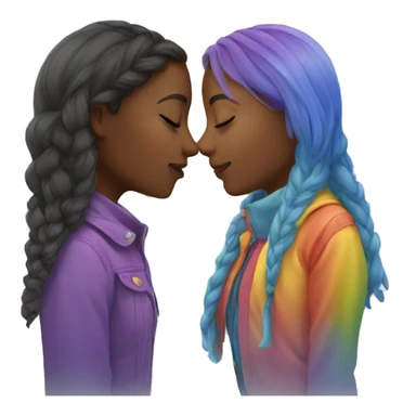 Two girls kiss with rainbow  sticker