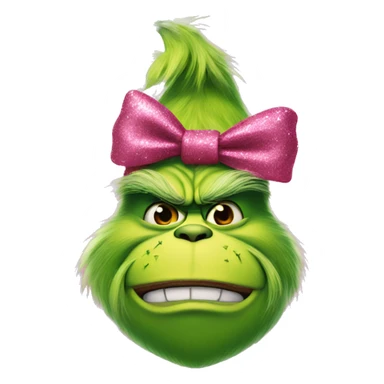 grinch with pink bow and glitter sticker