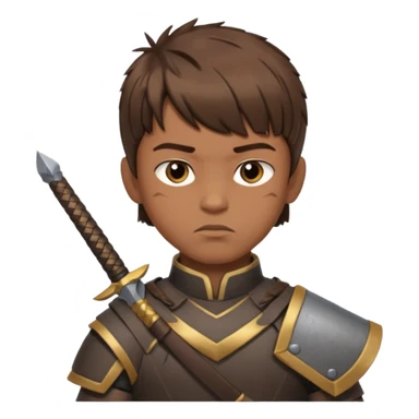 create a fringe haircut boy with a brown hair with hair little up more looking like warrior haircut sticker
