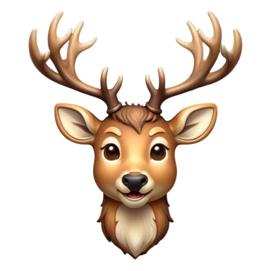 Cinematic Comical Deer Portrait Emoji, Head tilted dramatically with an exaggeratedly amused expression, featuring a sleek dappled Fur and whimsically contorted antlers, wide, expressive eyes filled with playful disbelief, Simplified yet hilariously expressive features, highly detailed, glowing with a slightly sassy glow, high shine, dramatic yet playful, stylized with an air of cheeky woodland mischief, bright and endearing, soft glowing outline, capturing the essence of a spirited and over-the-top deer, so meme-worthy it feels like it could side-eye its way into forest folklore instantly! sticker