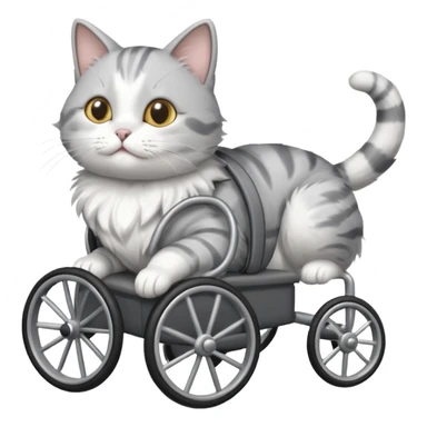 grey and white cat in a cat wheelchair sticker