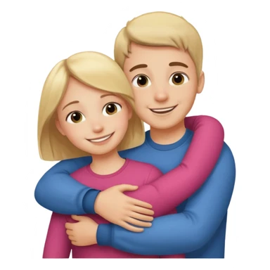 Un homme fait un câlin à sa sœur. Au dessus d’eux il y a le texte ´Gros câlin’ sticker