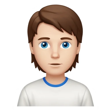 White boy with blue eyes and brown semi long hair with a White shirt sticker