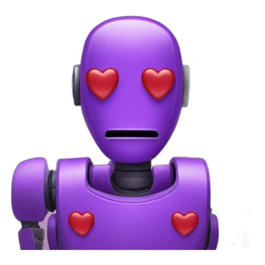 A purple robot with red hearts instead of eyes sticker