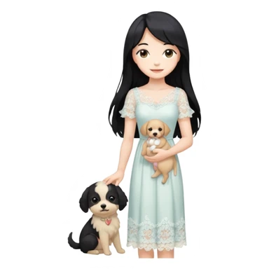 Pastel anime lady long hair with long lace dress full body holding puppy sticker