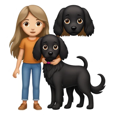 A long-haired girl is holding a big black dog with standing ears sticker