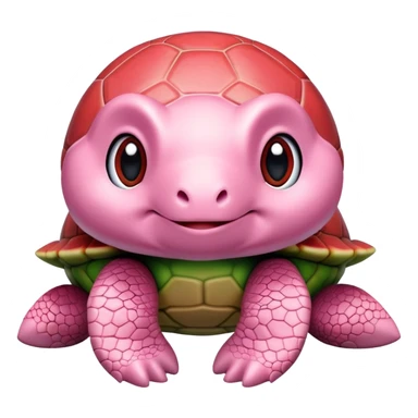 cute plushie turtle with light pink skin, round head, and red shell, smooth skin texture sticker