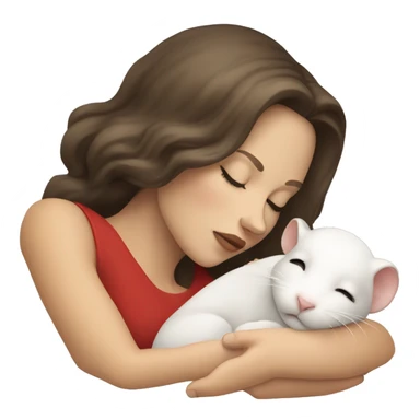 white brunette sleeping tan woman holding one tiny white rat with red eyes sticker
