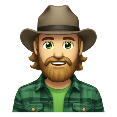 Long Bearded man with trucker cap and flannel shirt and green eyes, who is in to American country music sticker