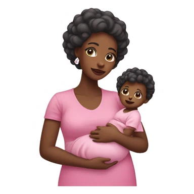 Black emoji mom holding baby girl dressed in pink  sticker