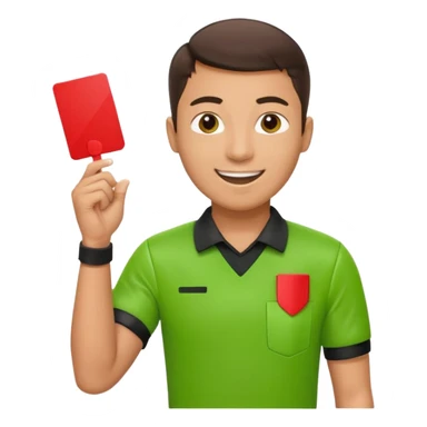Young Referee – Energetic Style
 Wearing bright green shirt, smiling slightly, holding red card high with whistle around neck. sticker