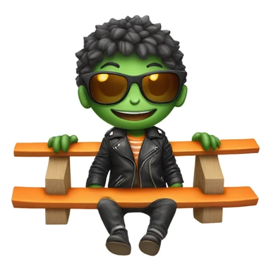A close up of a baby crocodile on a seesaw wearing a black leather jacket and orange sunglasses  sticker