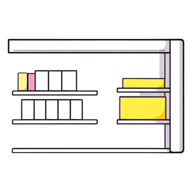 big long white shelf with luxury brand serum and big sticky note sticker