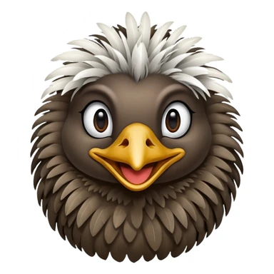 smiling emu, apple emoji style, compact body, white background sticker