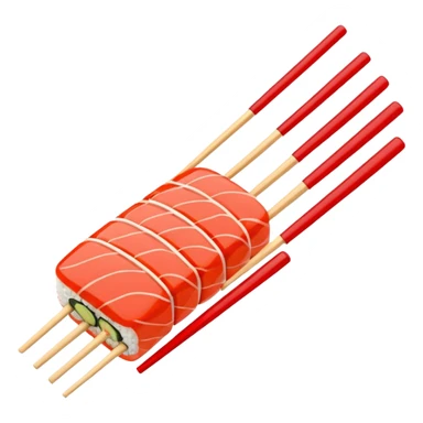Japanese cuisine humanless avatar in minimalist emoji-style illustration. Sushi, roll and 2 chopsticks, clean lines, red white colors, flat design, calm and modern. sticker
