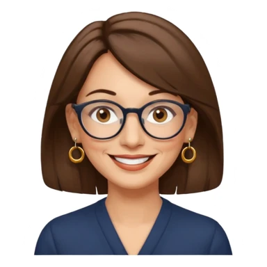 Women 50 years, brown eye and brown mi-long hair with glasses and circle earing sticker