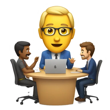 discussian on circle desk with guys sticker