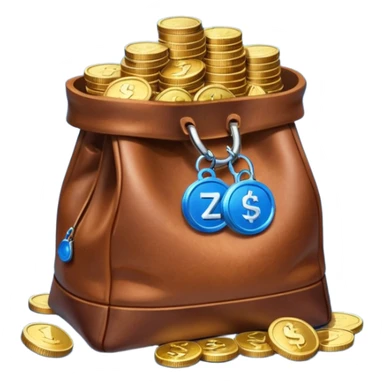 leather bag on top of blue coins stack sticker