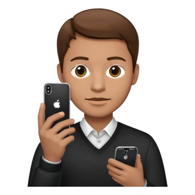 memoji of a man with a phone in front, apple-style,modern,brown hair light skin ton only one phone sticker