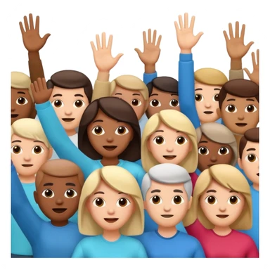 A 3D cartoon crowd raising hands in a concert-like protest, yellow backlight, energetic mood, Memoji-style. sticker