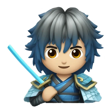 samurai black hair and blue ice sticker