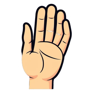 Realistic illustration of a hand showing the international help signal: raised palm, thumb tucked in, fingers folded down. Neutral background. sticker