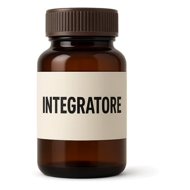 boccetta di integratore con la scritta "INTEGRATORE" SULL'ETICHETTA sticker