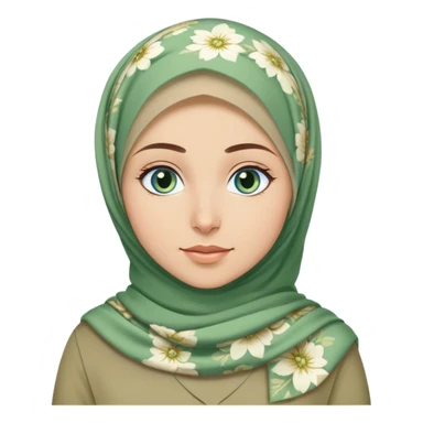 Turkish beautiful finish Konya girl blue eyes and green khaki hijab and light green floral dress and she go out from office sticker