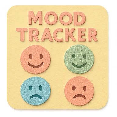 soft pastel mood tracker with round smiley faces, no shadow, paper craft style sticker