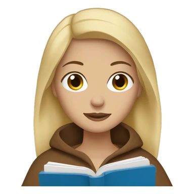 blonde woman with blue eyes in a brown blanket with a beige book in her handsemoji sticker