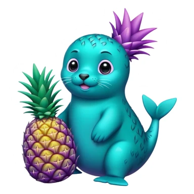 seal that is teal and holding a pineapple that is purple sticker