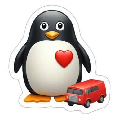 Penguin with red matchbox car sticker