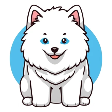 fluffy white Samoyed dog with blue eyes, smiling sticker