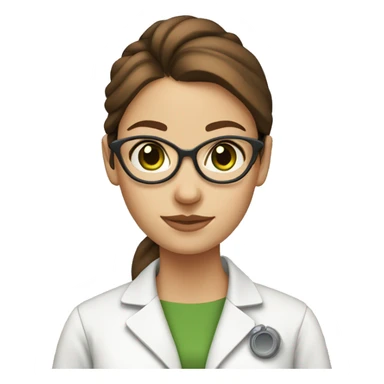 Female scientist with brown hair in a bun and green eyes with NO glasses for the love of god sticker