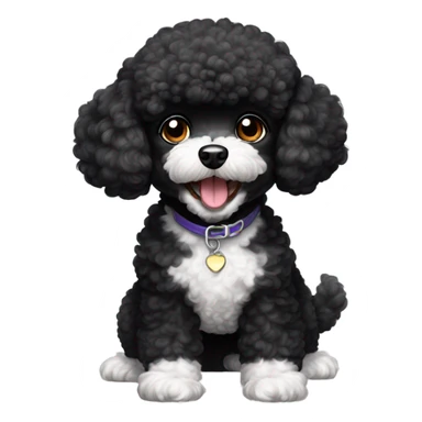 Black toy poodle with white brows, paws and chest cheering  sticker